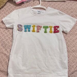 Lola + The Boys White Tee with Colorful 'SWIFTIE' Design